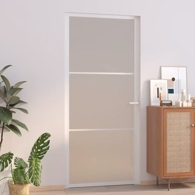 Porta Interna Scorrevole vidaXL in Alluminio e Vetro Trasparente Bianco Opaco L: 93 cm, H: 201,5 cm – 1