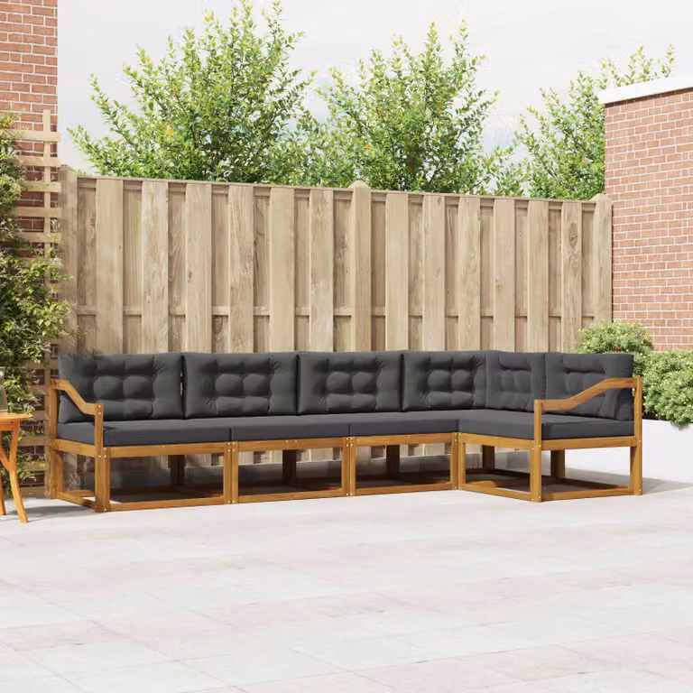 Set di divani da esterno vidaXL a forma di L in legno di acacia con cuscini, marrone e antracite