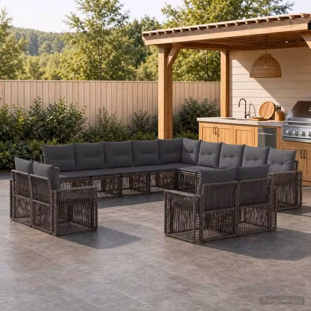 Set Divano da Giardino a L con 13 Pezzi vidaXL in Polyrattan Grigio e Antracite con Cuscini e Struttura in Metallo – 1