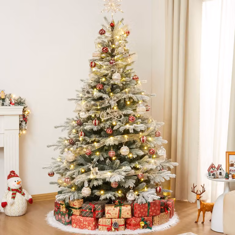 YORBAY Albero di Natale artificiale 180 cm Albero di Natale artificiale con neve, supporto in metallo