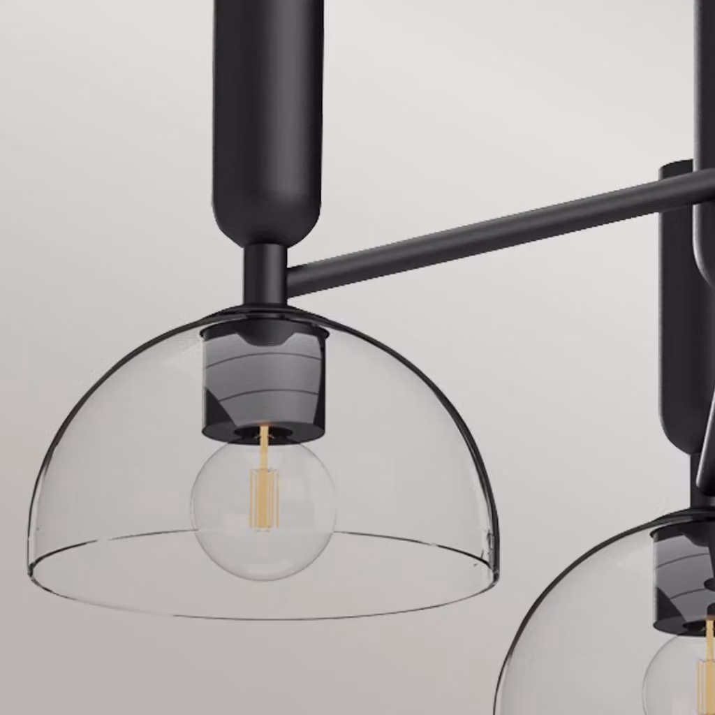 Lampadario a sospensione Alora Mood nero opaco e vetro trasparente con 3 lampadine E27 – 2