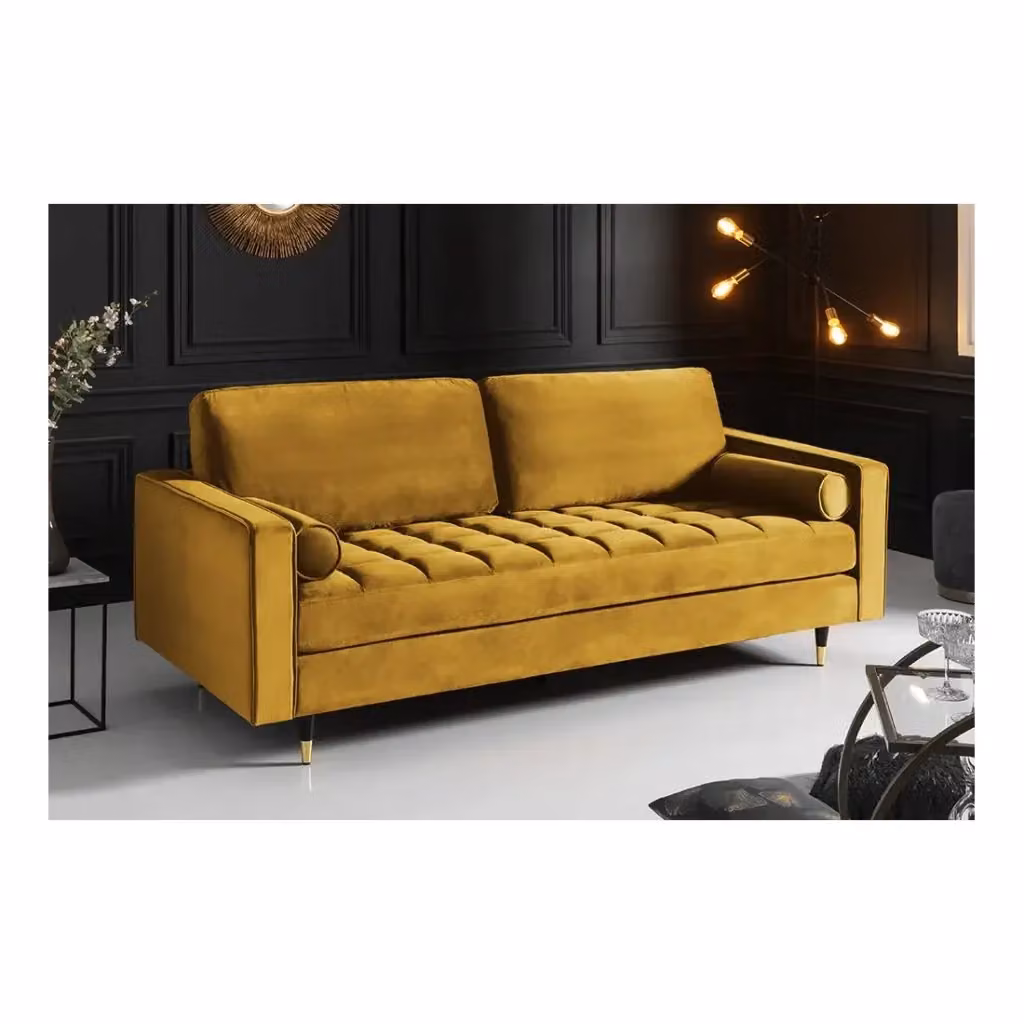 Divano 3 posti KOLIRI Meublorama giallo in velluto con struttura in legno massiccio L: 220 cm, P: 90 cm, H: 66 cm – 2