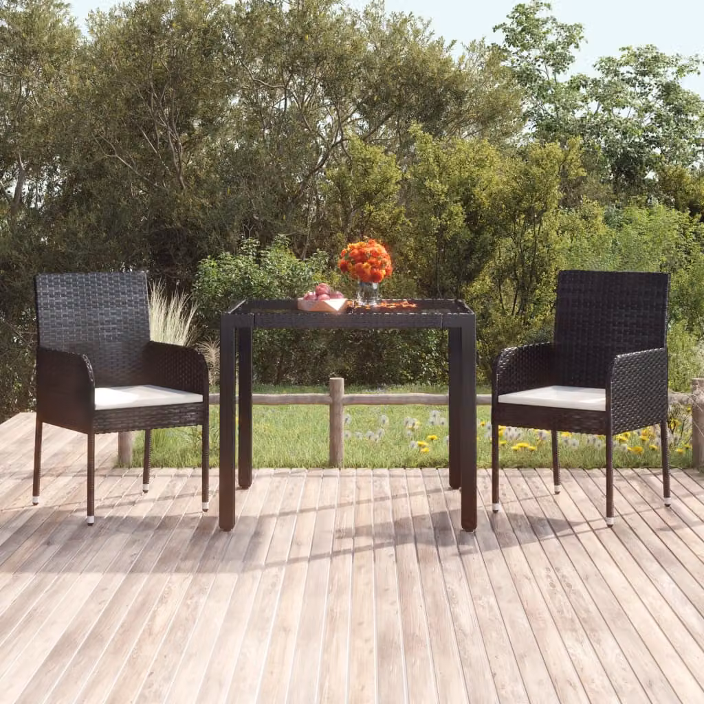 vidaXL Tavolo da Giardino Quadrato in Polyrattan con Piano in Vetro Nero L/P/H: 90 x 90 x 75 cm
