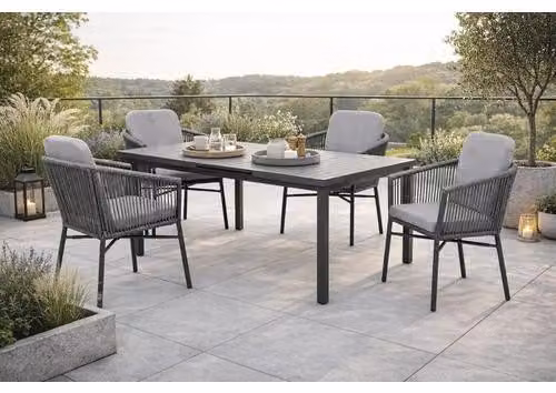 Set da salotto Destiny LIMONE IMOLA: 4 poltrone impilabili + 1 tavolo 165/215 x 100 x 75 cm