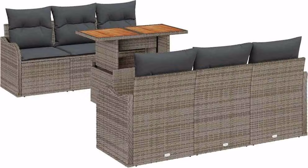 Set Divano da Giardino 7 pcs Grigio Poly Rattan