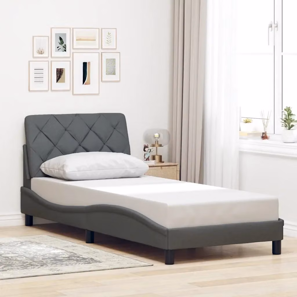 Letto singolo moderno DESIGN IN in tessuto grigio scuro L/P/H: 90 x 200 cm – 2
