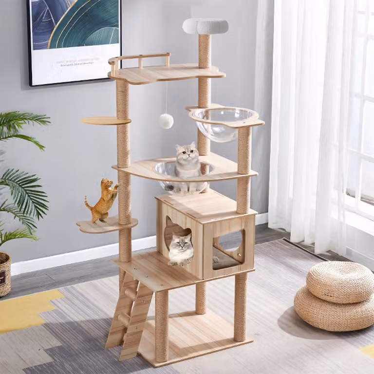 Albero per gatti alto 170 cm, con tiragraffi in juta e piattaforme gioco