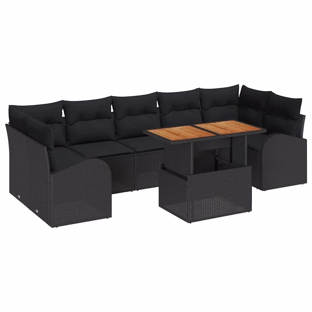 Set Divano da Giardino vidaXL 8 pz in Polyrattan e Legno Nero – 2