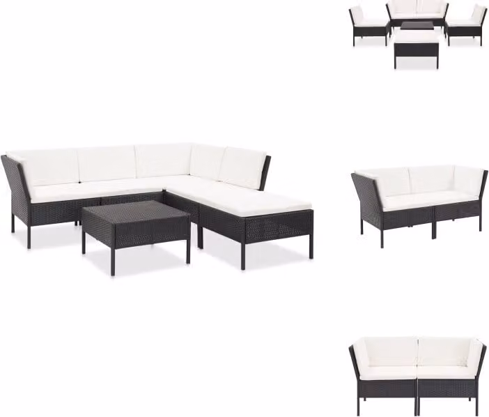 vidaXL Set di 6 pezzi da giardino con cuscini in poly rattan nero - Set di mobili da giardino