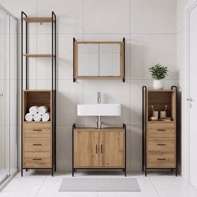 Set di Armadi da Bagno 4 pz Rovere Artigianale 3444668