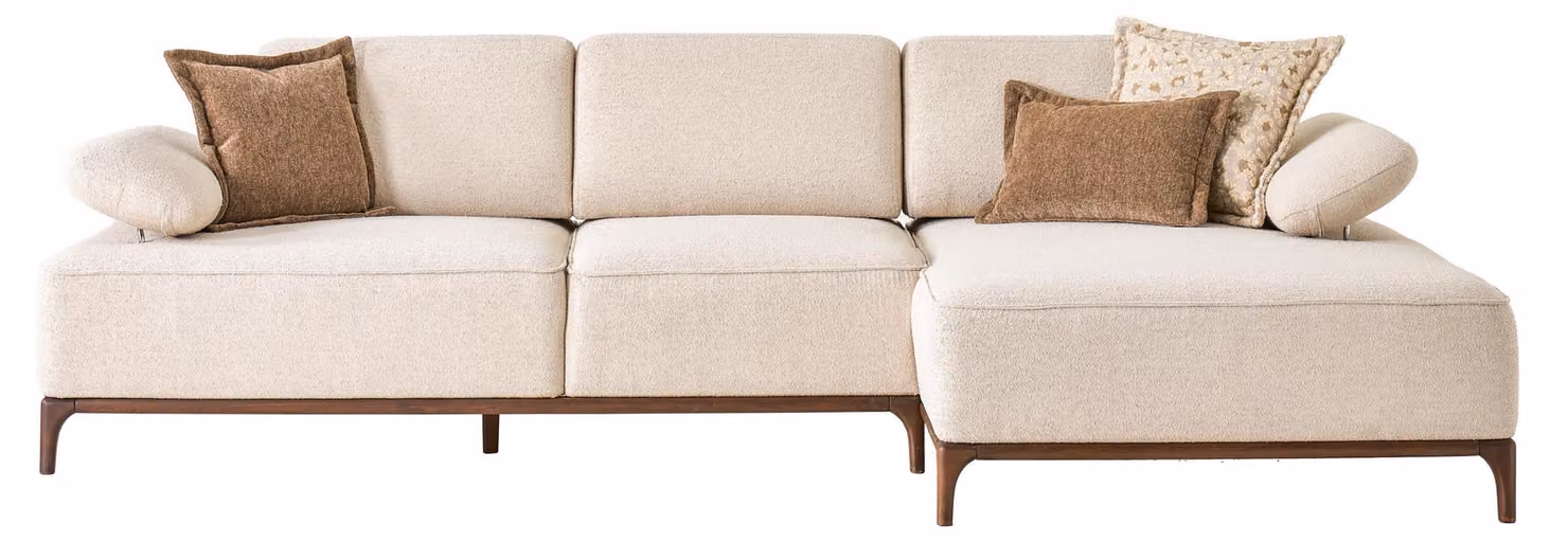 Divano ad L bianco, moderno, di design, elegante e confortevole, in tessuto