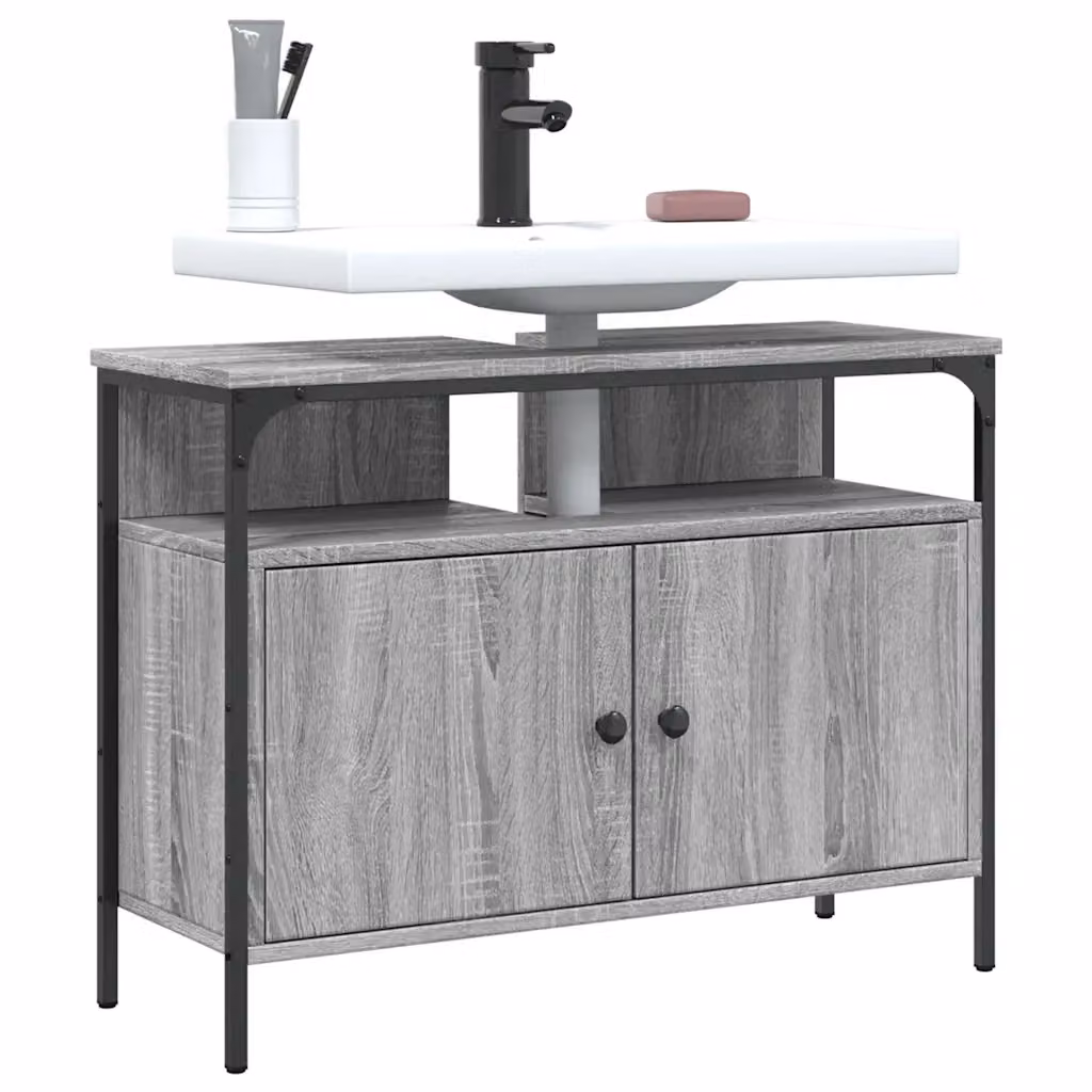 Mobile Lavabo da Bagno vidaXL in Legno Multistrato Grigio, L: 80 cm, P: 30 cm, H: 60 cm
