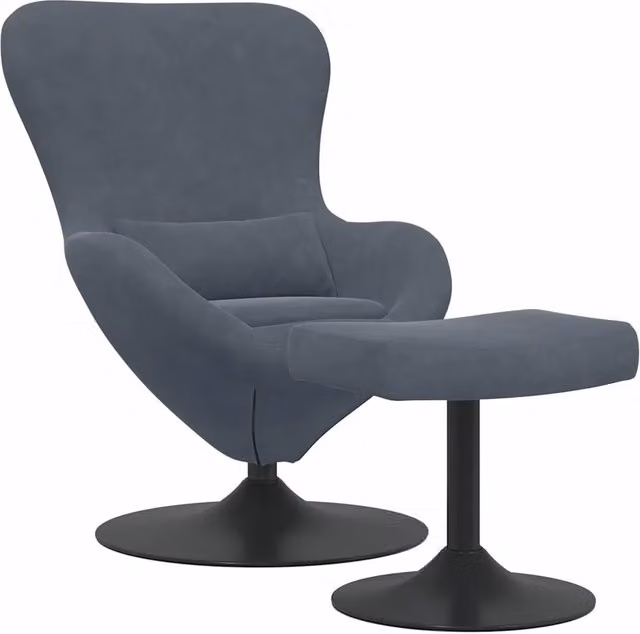 Poltrona | Sedia Egg con Pouf Grigio scuro Velluto