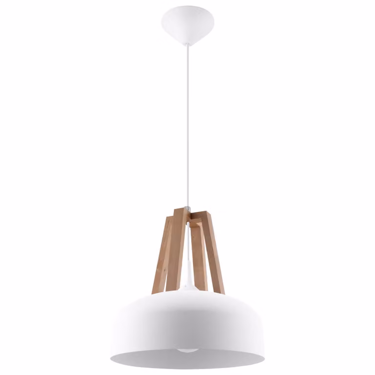 Lampada a sospensione CASCO bianco/legno naturale 1xE27 15W acciaio/legno 85x30x30cm Sollux Lighting
