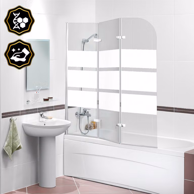 Clanmacy bagno allegato cabina doccia schermo pieghevole vasca da bagno doccia schermo in vetro 6 mm NANO Easy Clean 180 ° ESG vetro trasparente 3 pezzi pieghevole 120 * 140CM bianco