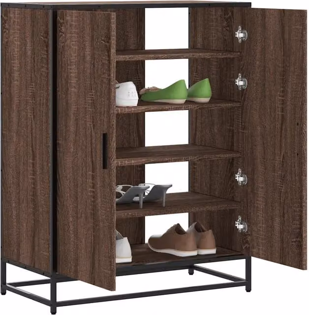 Scarpiera da parete in stile industriale vidaXL in legno e metallo marrone rovere L: 75 cm, P: 38 cm, H: 97,5 cm