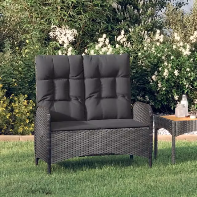 Panca Reclinabile da Giardino Outsunny in Polyrattan Nera con Cuscini – 1