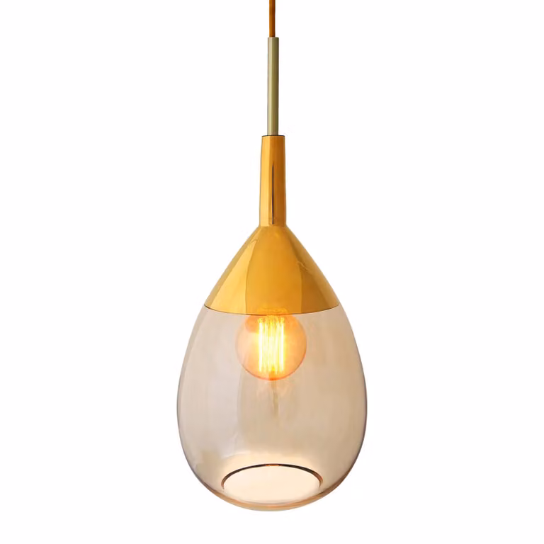 EBB & FLOW Lampada a sospensione in vetro Lute M, dimmerabile, Ottone / Oro, Soggiorno / Sala da pranzo, Vetro, Scandinavo, Lampada a sospensione