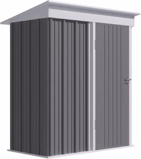 CASETTA DA GIARDINO PORTA ATTREZZI IN ACCIAIO CON PORTA BLOCCABILE, 161X95X163/181CM, GRIGIO