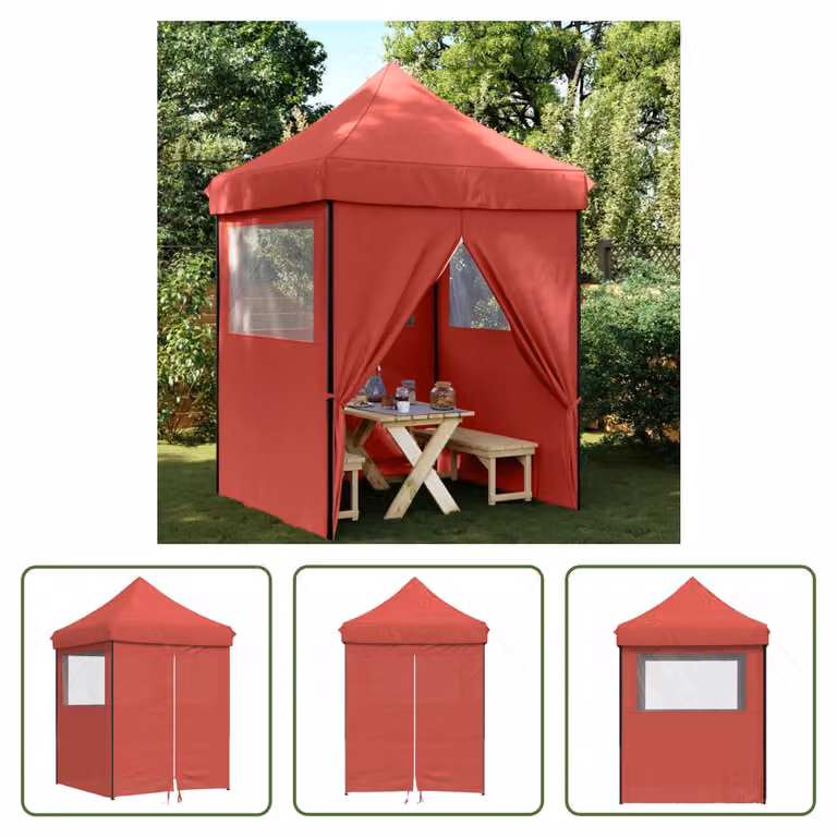 The Living Store Tenda per feste pieghevole pop-up con 4 pannelli laterali rosso bordeaux