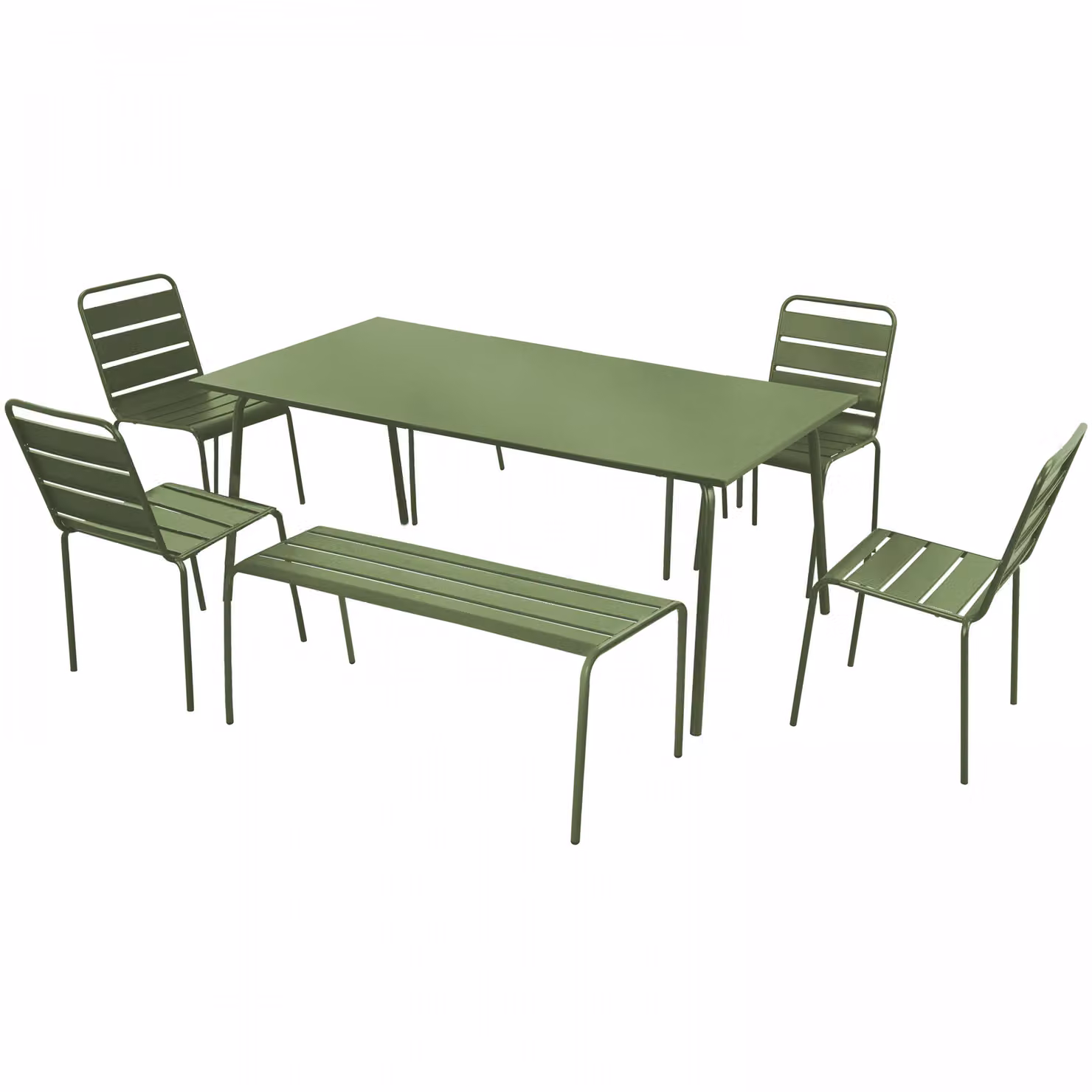 Set da giardino con 2 panche e 4 sedie in acciaio verde cactus - Oviala Palavas