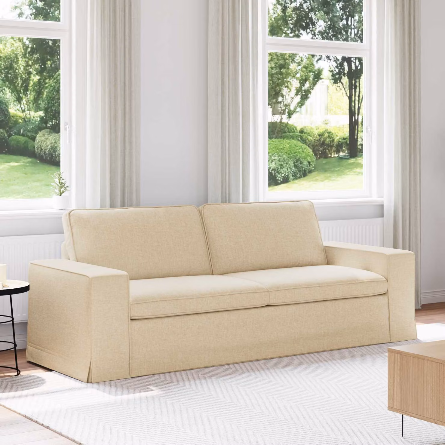 Divano moderno vidaXL in tessuto beige con struttura in metallo, L: 222 cm, P: 80 cm, H: 82 cm
