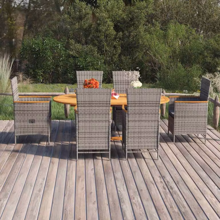 Set da giardino vidaXL in legno di acacia oliato e rattan grigio, 7 pezzi
