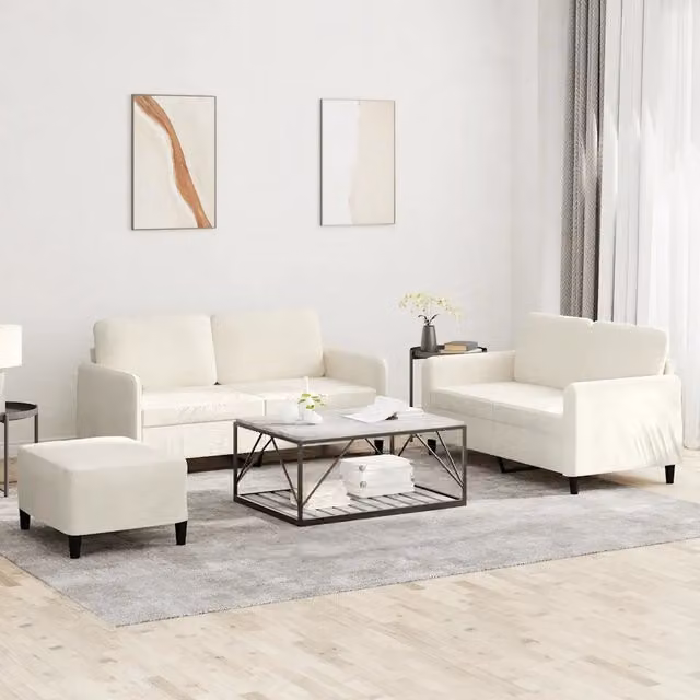 Set di 3 Divani Moderni vidaXL in Velluto Beige con Cuscini per Soggiorno