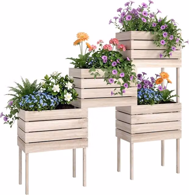 Fioriera Rialzata da Giardino XYLO in Legno Massello Naturale, Colore Beige e Marrone, L/P/H: 50 x 30 x 60 cm