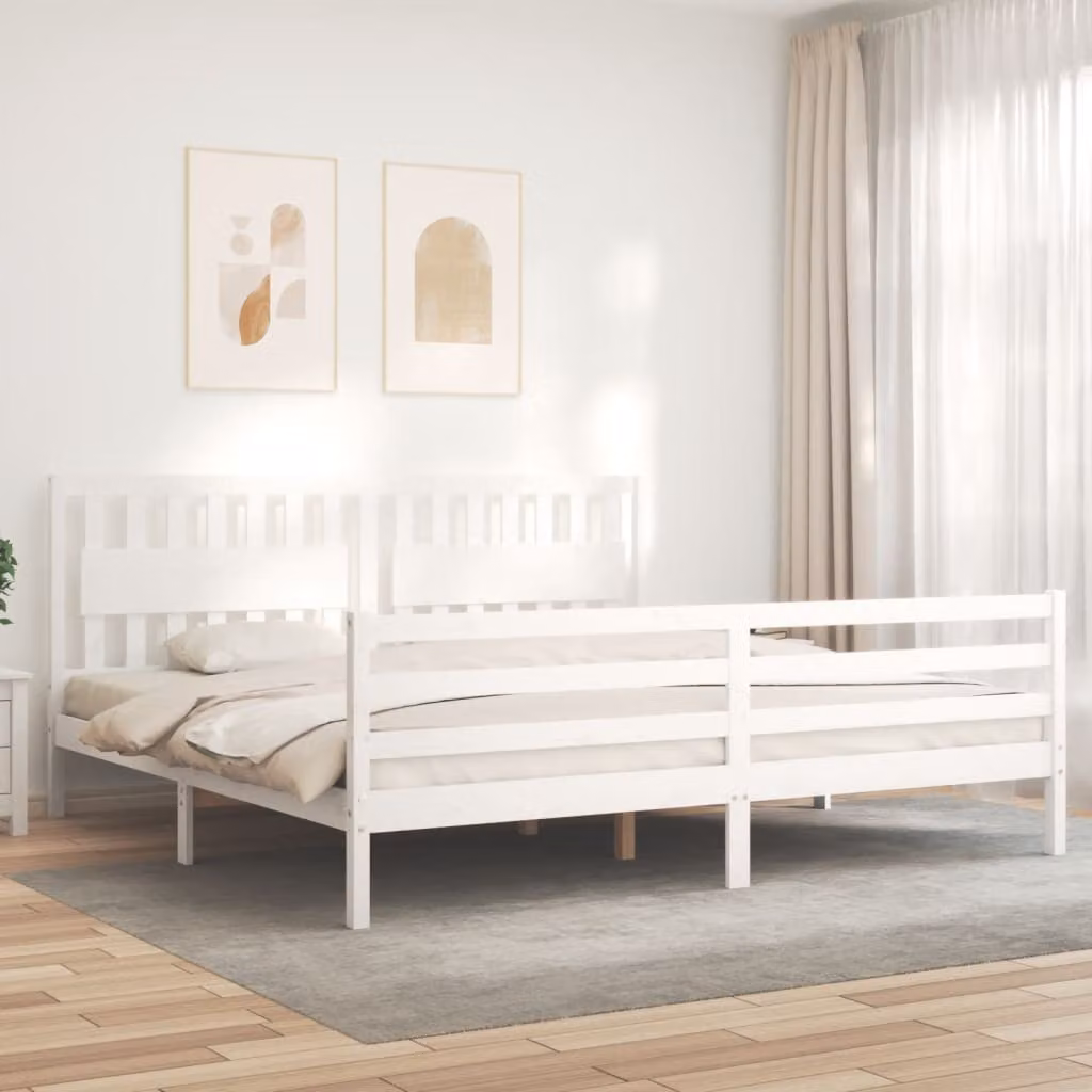 vidaXL Giroletto con Testiera in Legno Massello di Pino Bianco 200x200 cm