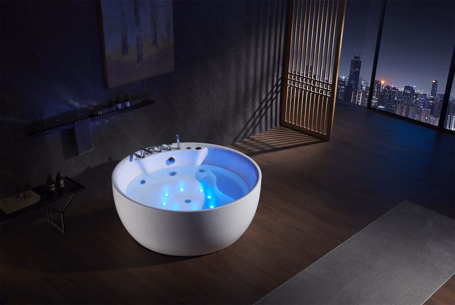 Runde Badewanne Whirlpool Wannen LED Sprudel Wanne Massage Design Wellness