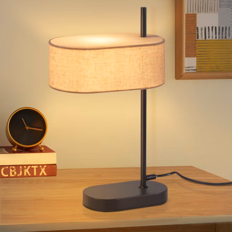 ZMH lampada da comodino camera da letto lampada da tavolo vintage - 44,5 cm E14 lampada da tavolo nera paralume in tessuto di lino con cavo interruttore e spina lampada da salotto retrò per soggiorno ufficio (senza lampadina)