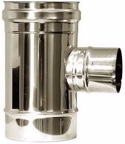 Raccordo a T ridotto per canna fumaria DN 400 Mbm in acciaio inox color argento