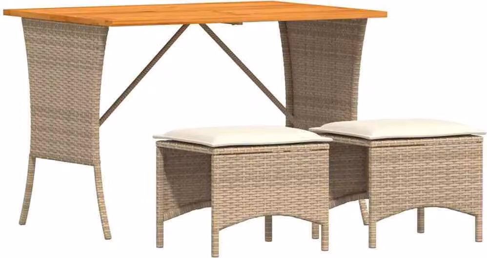 Set da Pranzo da Giardino 3 pz con Cuscini Beige in Polyrattan