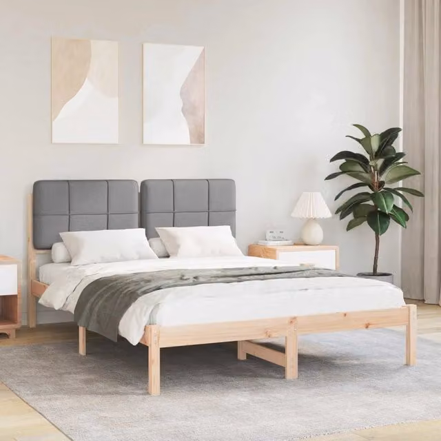 Letto con Testiera Rivestita vidaXL in Legno di Pino Grigio Chiaro L/P/H: 160 x 200 x 84,5 cm – 1