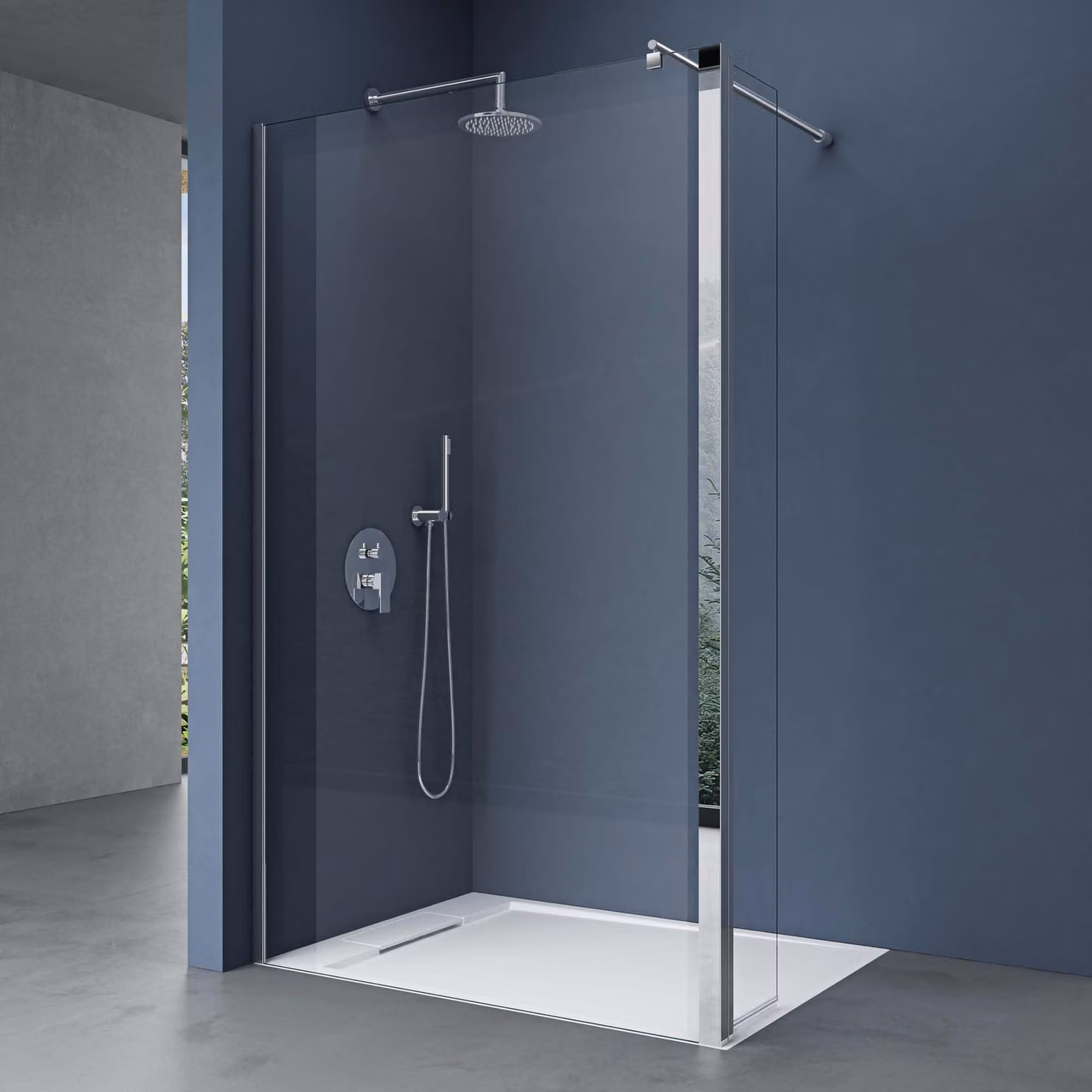 doporro Box Doccia Walk-In 120x200cm con Vetro Laterale 30cm, Parete Doccia Anticalcare in Vetro da 10mm con Braccio Sostegno MMBR1 Telescopico in Acciaio
