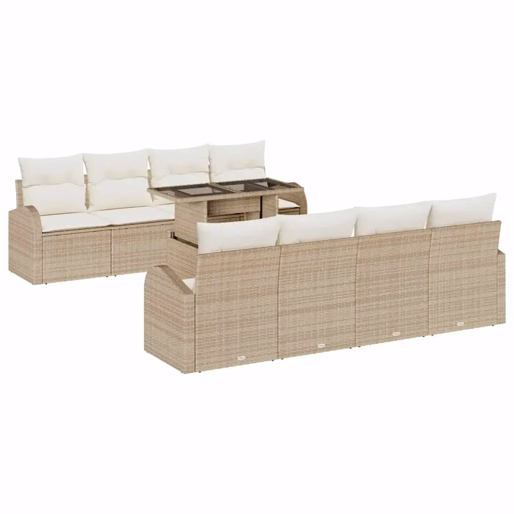 Set Divano da Giardino Moderno vidaXL in Polyrattan Beige con Cuscini e Tavolino da 9 Pezzi – 2