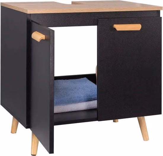 Cassettiera da bagno moderno Primero nero in MDF laccato