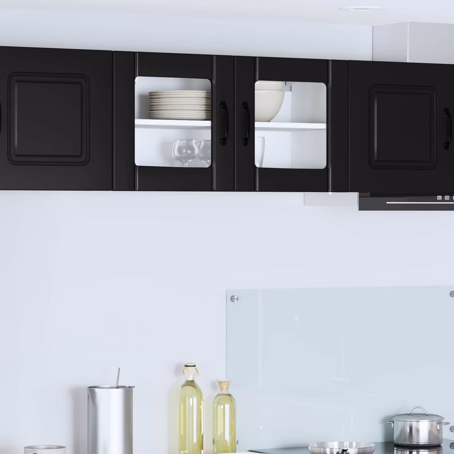 Mobile da parete LUCCA vidaXL in legno e vetro nero L 80 x P 31 x H 40 cm