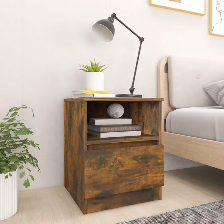Set di 2 comodini sospesi vidaXL in legno multistrato e MDF colore rovere fumo L/P/H: 40 x 40 x 50 cm