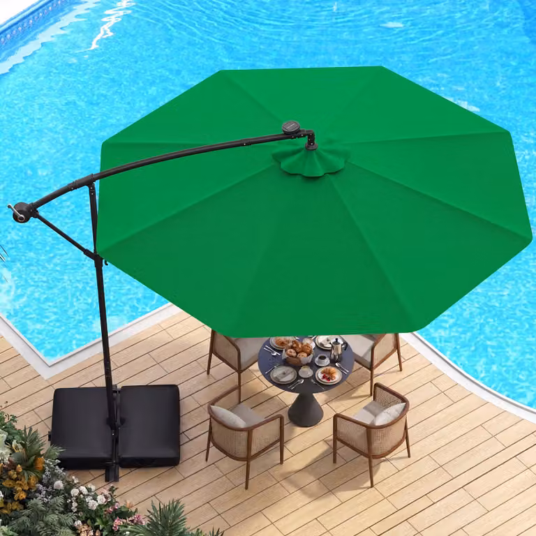 Ombrellone pendente da esterno Costway con 32 luci LED e pannello solare, Verde, Diametro: 3 m