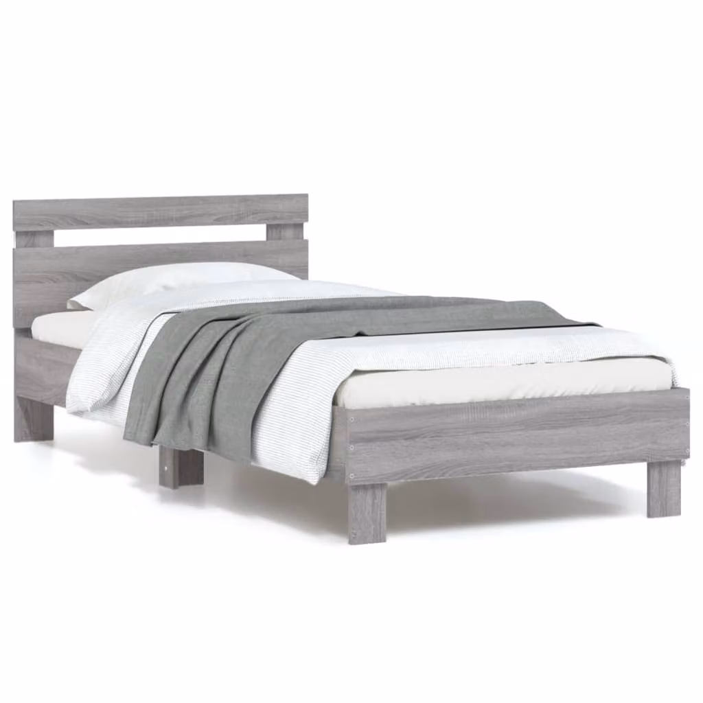 vidaXL Giroletto con Testiera, Illuminazione LED e Porta USB, Grigio, L/P/H: 90 x 190 x 95 cm