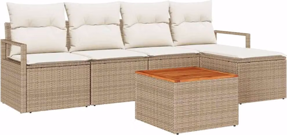 Set Divano da Giardino 6 pcs Beige e Crema polyrattan