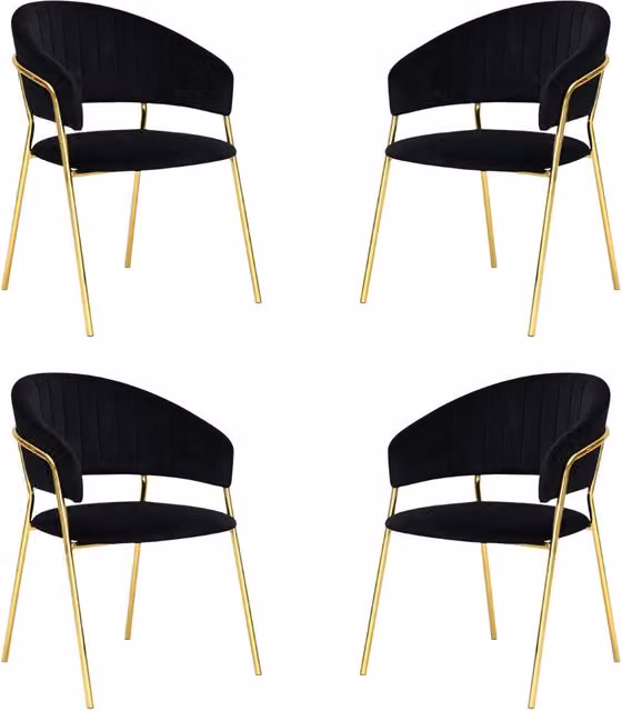Sedie da sala da pranzo set da 4 Aurelia in velluto nero con gambe dorate