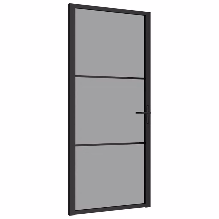 Porta Interna 93x201,5 cm Nera in Vetro ESG e Alluminio