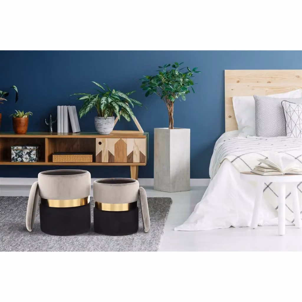 Set di 2 pouf contenitore Zora in velluto grigio e oro di Kendra Home – 2