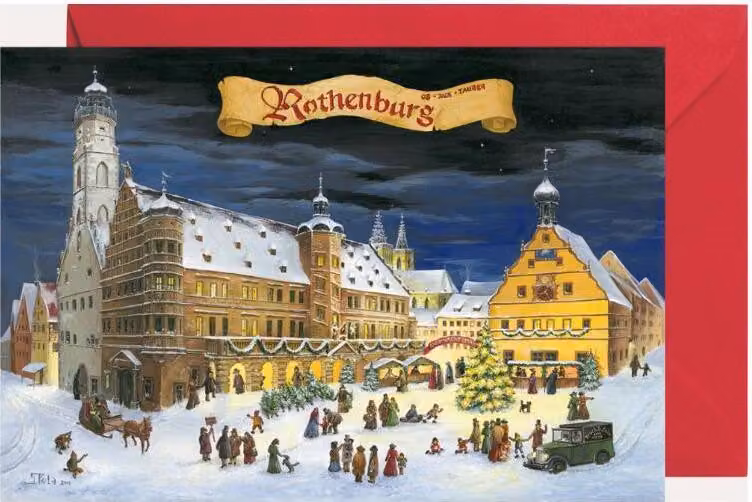 Mini calendario dell'Avvento di Rothenburg – Biglietto pieghevole con motivo della città