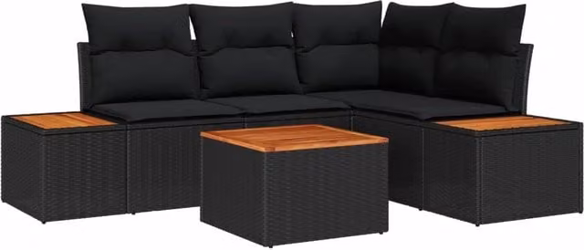 Set Divano da Giardino 5 pz Nero Poly Rattan 3348079