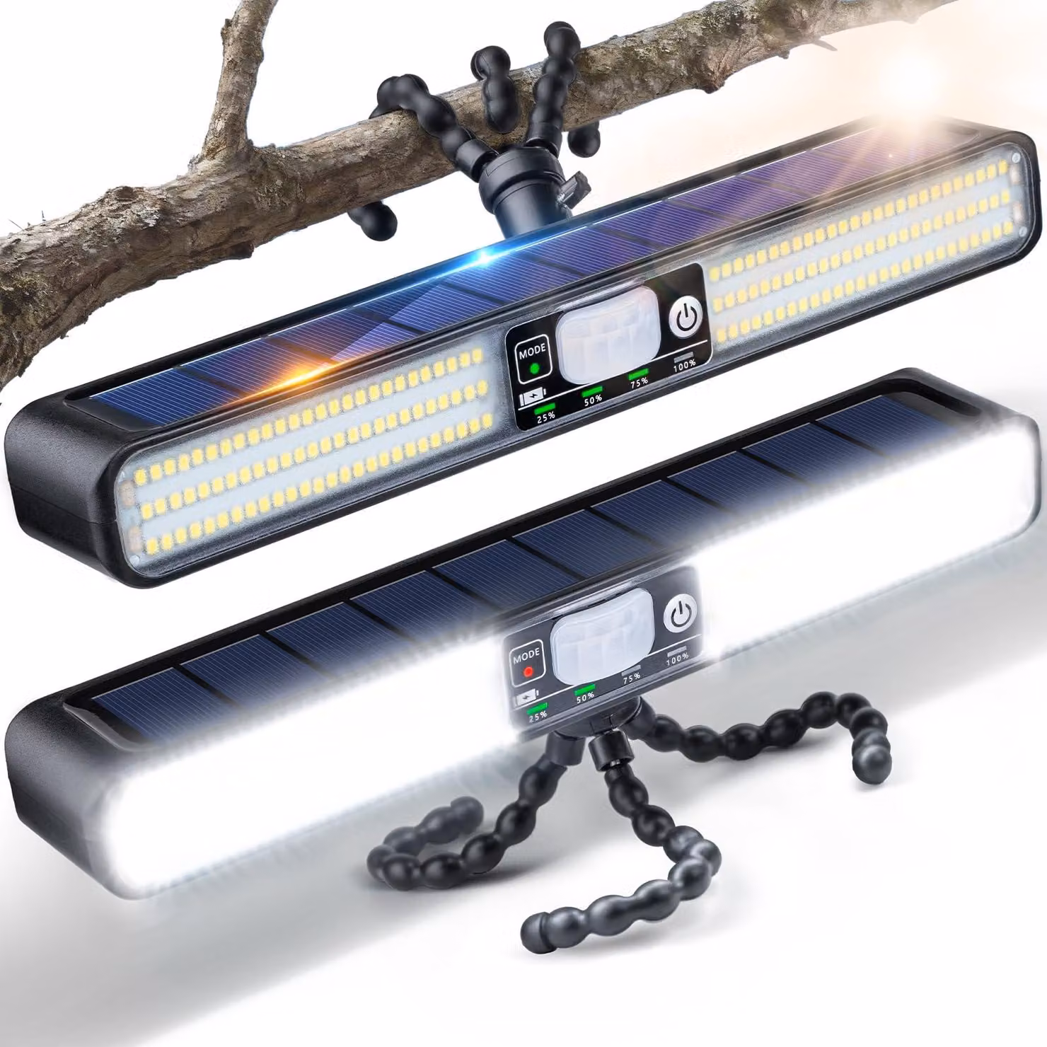 Set di 2 lampade solari, altezza 28 cm, 1200 lumen, sensore di movimento, grado di protezione IP65