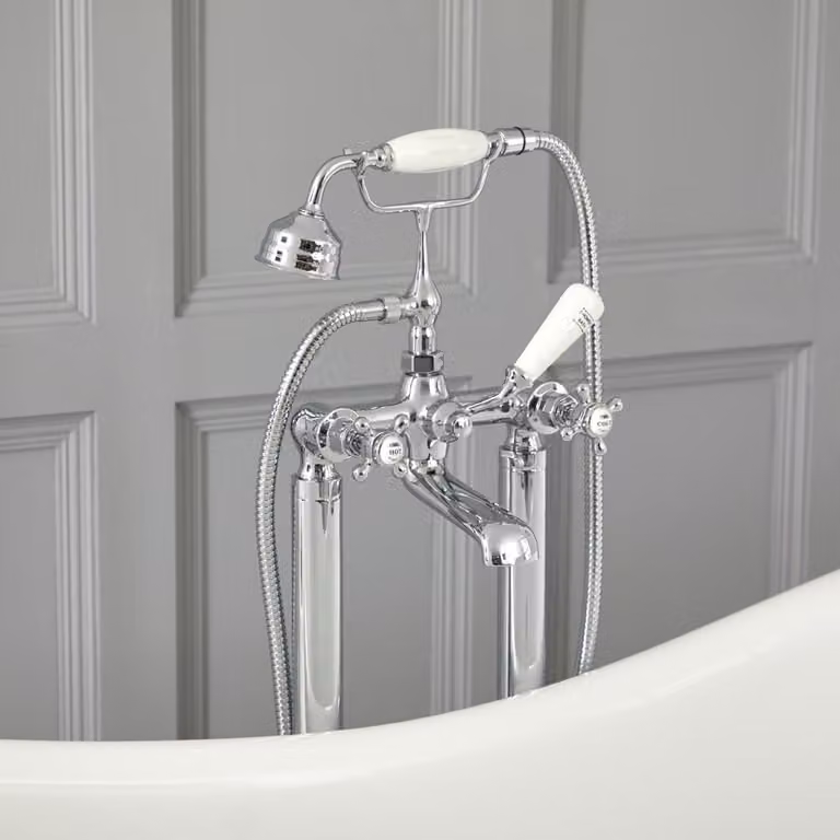 Gruppo Vasca Freestanding a Croce Tradizionale Cromo/Bianco - Stile Classico - Finitura premium - Elizabeth